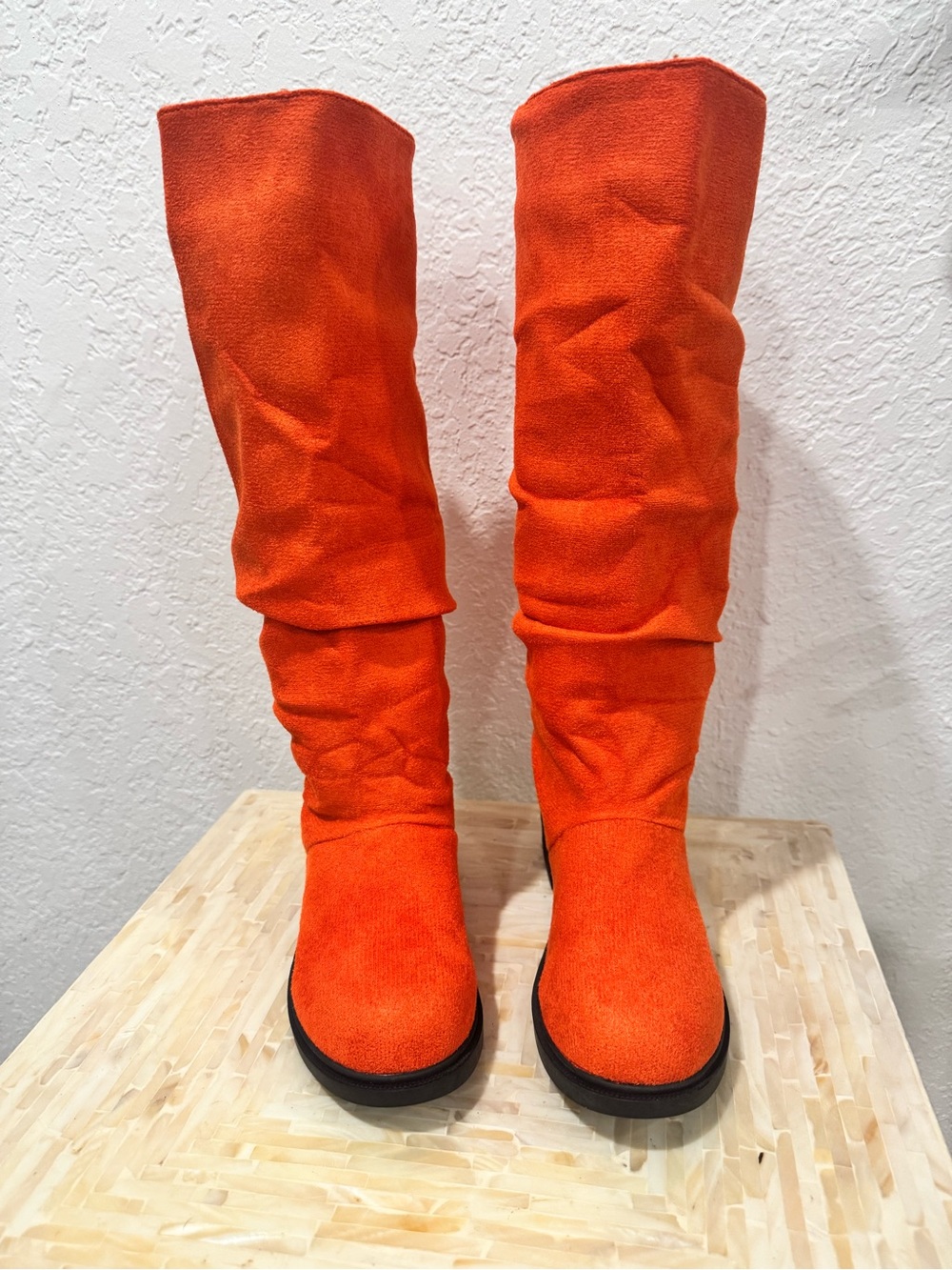 Women's Orange Suede Knee-High Boots